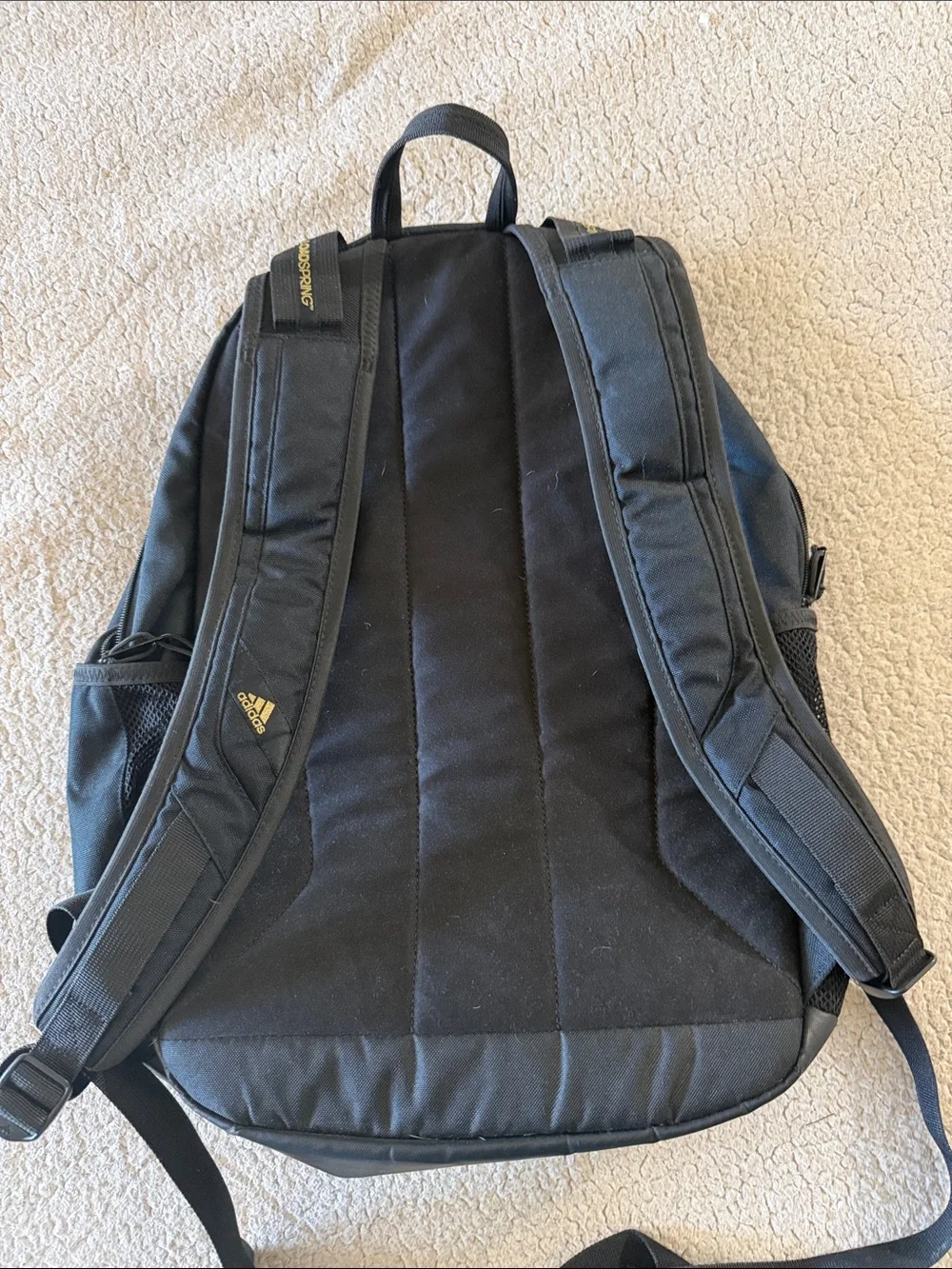 adidas Black Backpack with Gold Logo and Zippers
